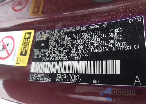 2013 Lexus Rx 350 из США, поврежденный, VIN 2T2BK1BA1DC220835